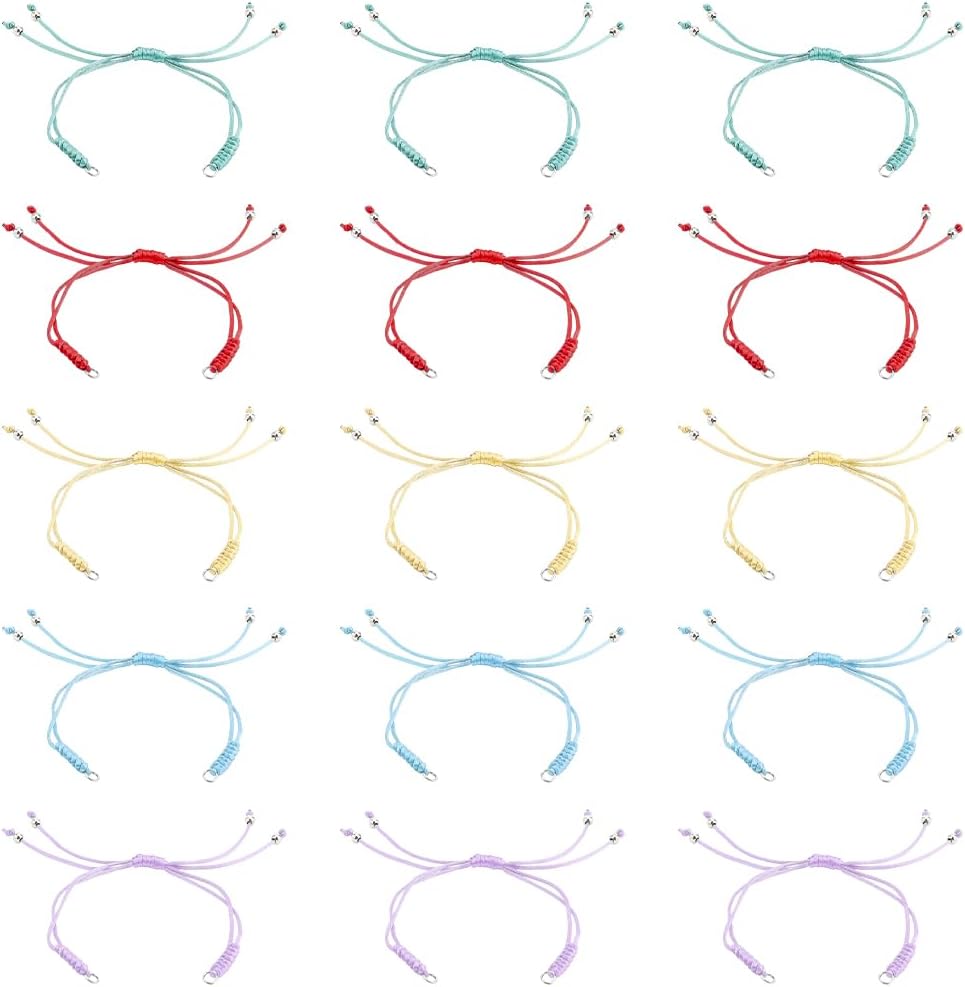 PH PandaHall 25pcs Nylon Braided Cord, Adjustable Thread Bracelets Mixd Colors Nylon String with Brass Beads 304 Stainless Steel Jump Rings for DIY Bracelets Charms Jewelry Making