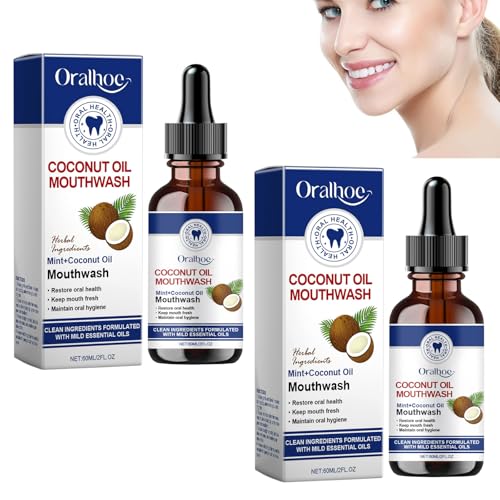 2 Botellas de Enjuague Bucal de Aceite Fresco de Coco,Enjuague Bucal de Aceite de Coco,Ingredientes Suaves,Sin Aditivos,Aliento Fresco,Blanquea Los Dientes,Cuida La Salud Bucal