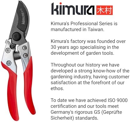 Kimura 8" Pro Bypass Pruning Shears, Heavy Duty Japanese SK5 Steel Blades, 1 inch Cut Capacity, Non-Slip PVC Coated Handles, Lightweight & Ergonomic, Japanese Pruners, Professional Garden Clippers - Thumbnail 4