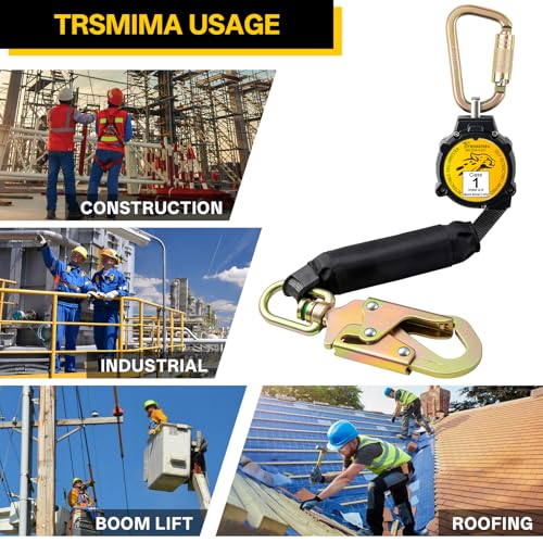 Image of TRSMIMA Retractable Lanyard Fall Protection: 6FT Webbing Self Retracting SRL Fall Arrest for Safety Harness Construction Workers
