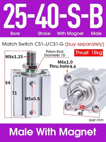 Cilindro neumático compacto SDA25 de doble efecto con carrera de 40 mm 3