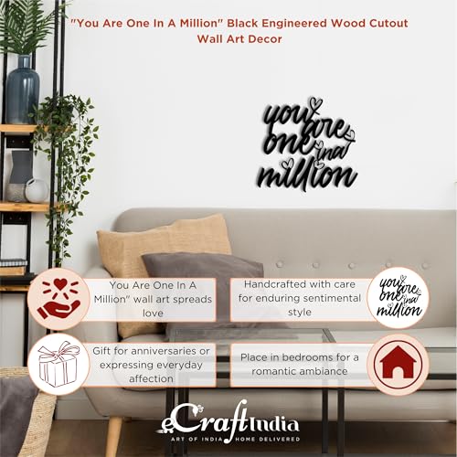 Image of eCraftIndia You Are One In A Million Black Engineered Wood Cutout Wall Art Decor| Wall Decoration Item| Home Decor for Living Room Bedroom| Gift for Diwali Valentines Day