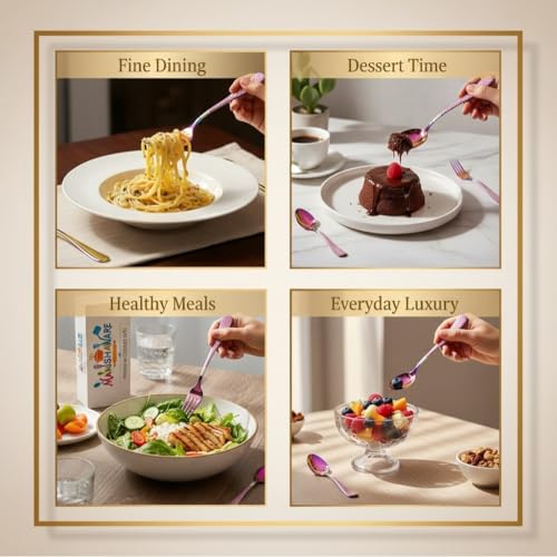 Image of Classic Rainbow 24 Pcs Stainless Steel Cutlery Set for Dining Table, Dishwasher Safe Glossy Flatware (Perfect Spoon Fork Set)