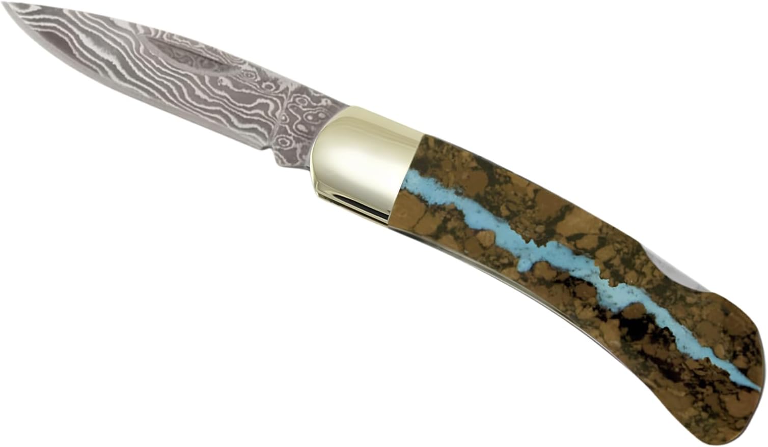 Vein Turquoise Damascus 3-inch Lockback Pocket Knife