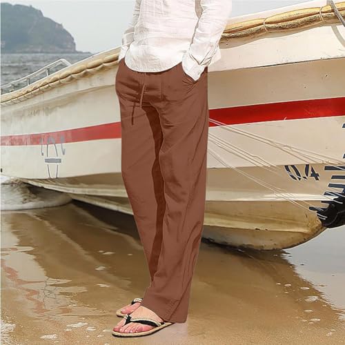 Men's Casual Linen Cotton Pants Elastic Waist Tapered Summer Lightweight Yoga Vacation Joggers Trousers, M-3XL4