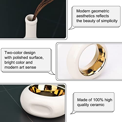 White And Gold Vase Ceramic White Vases Home Decor,Modern Minimalist Circle With Hole Decorative Vase, Hollow Ellipse Flower Vases For Bookshelf, Fireplace Mantle, Centerpieces,Farmhouse,Rustic Décor #TOP2