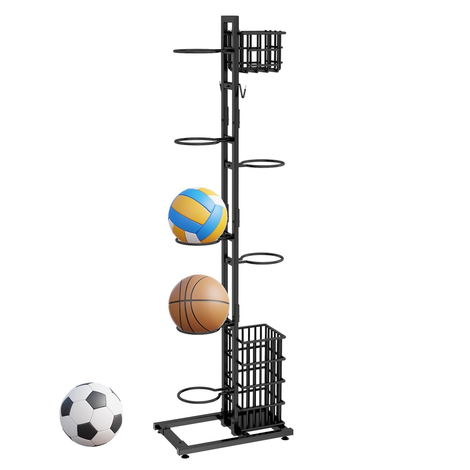 Lagerregal For Sportgeräte, Rostfreier Stehender Sortier-Aufbewahrungsrahmen For Bälle/Schläger For Rugby, Fußball, Basketball Und Volleyball, 5-stufiger Aufbewahrungskorb For Die Garagenorganisation