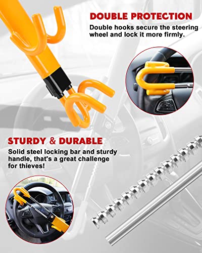 Tevlaphee Steering Wheel Lock Anti-Theft Car Device Heavy Duty Security Car Lock Antitheft Locking Devices Great Deterrent Adjustable Car Wheel Lock Anti Theft For Vehicle Truck Van Suv With 3 Keys #TOP5