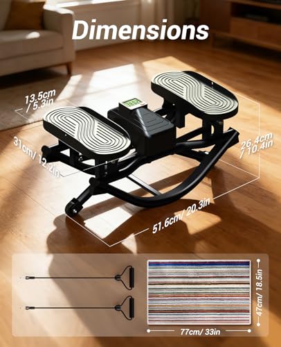 Image of Rock Stepper Side to Side Exercise Machine, Rocking Stepper for Home Gym with LCD Display & Resistance Bands, Low-Impact Step Rocker Workout Equipment Supports 330 lbs