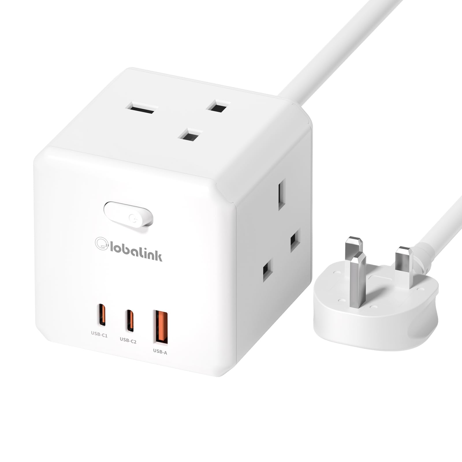 Cube Extension Lead, Gan 65W Power Strip with 3 AC, 2 USB C, 1 USB A Slots, 6 in 1 Desktop Power Extension Socket with 1.5M Extension Cords for MacBook iPad iPhone Home Office Travel