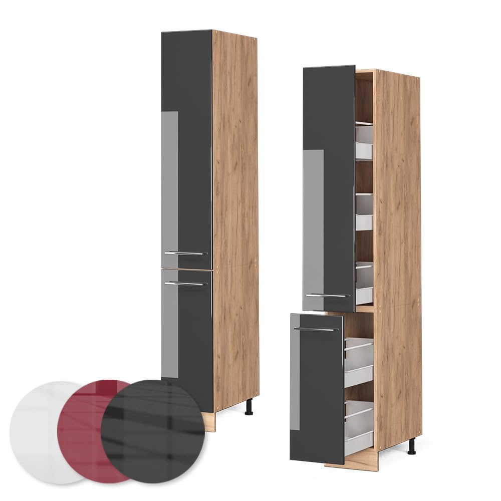 Vicco Meuble Haute de Cuisine Fame-Line, Anthracite Haute Brillance, 30cm, à Combiner avec d'autres modules de la série Fame-Line