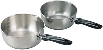 Shimomura 28940 One-Handled Hot Pot, Set of 2, 6.3 inches 16 cm, 7.1 inches 18 cm, Made in Japan, Direct Flame, Induction Compatible, Durable, Easy to Use, Graduated, Multi-Purpose, Miso Soup, Boiled Food, Natural, Stainless Steel, Tsubamesanjo