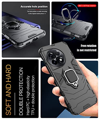 Image of WOW IMAGINE Shock Proof Back Case Mobile Cover for 1+ OnePlus 11R 5G | Bumper Back Cover Case (Tough Armor | Hybrid PC + TPU | Full Protection with Ring Holder & in-Built Kickstand | Black)