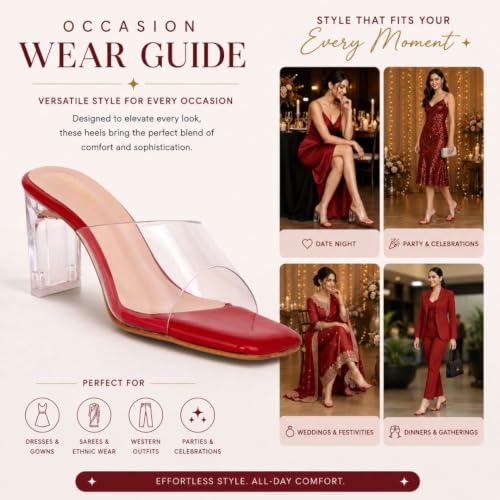 Image of TRASE Transparent Block Heels for Women Stylish | Fashionable Heel Sandals for Girls | Elegant & Formal Footwear