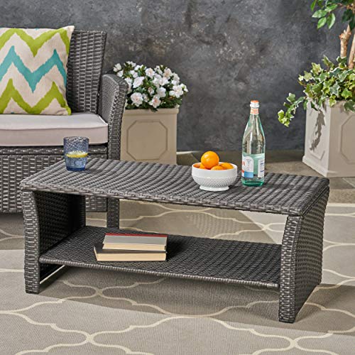 Christopher Knight Home Justin Outdoor Wicker Coffee Table, Gray, Black by Christopher Knight Home - Image 2