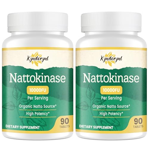 Kynderynl Nattokinase Supplement 10000FU Organic Natto Enzyme 500mg for Circulatory Wellness Enteric-Coated Tablets Aiding Digestion & Assisting Absorption Vegan 90 Tablets (90-Day Supply) -2P