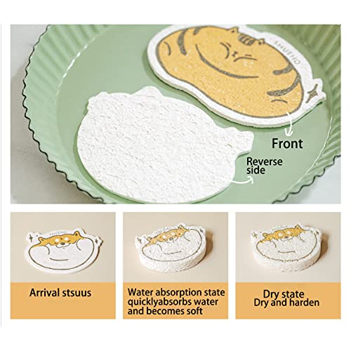 Image of Wood Pulp Cotton Dish Washing Kitchen Scrubber, 3 Pack Reusable Dish Washing Cleaning Wood Pulp Cotton Double-Sided Multipurpose Non Stick Wood Pulp Cotton for Dishes, Fruit, Vegetable (White)