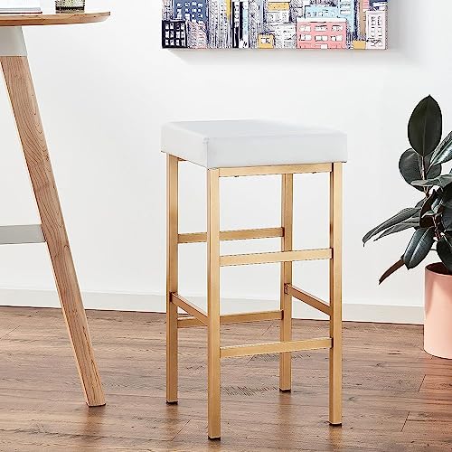 Osp Home Furnishings Backless Stool With Gold Frame, 30-Inch, White #TOP6