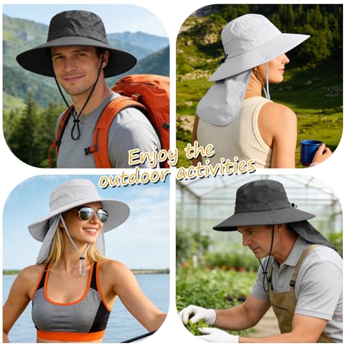 Image of Sun Hats for Men Women, UPF50+ Protection Safari Hat,Wide Brim Fishing Hat with Neck Flap,Bucket Hats for Beach Hiking