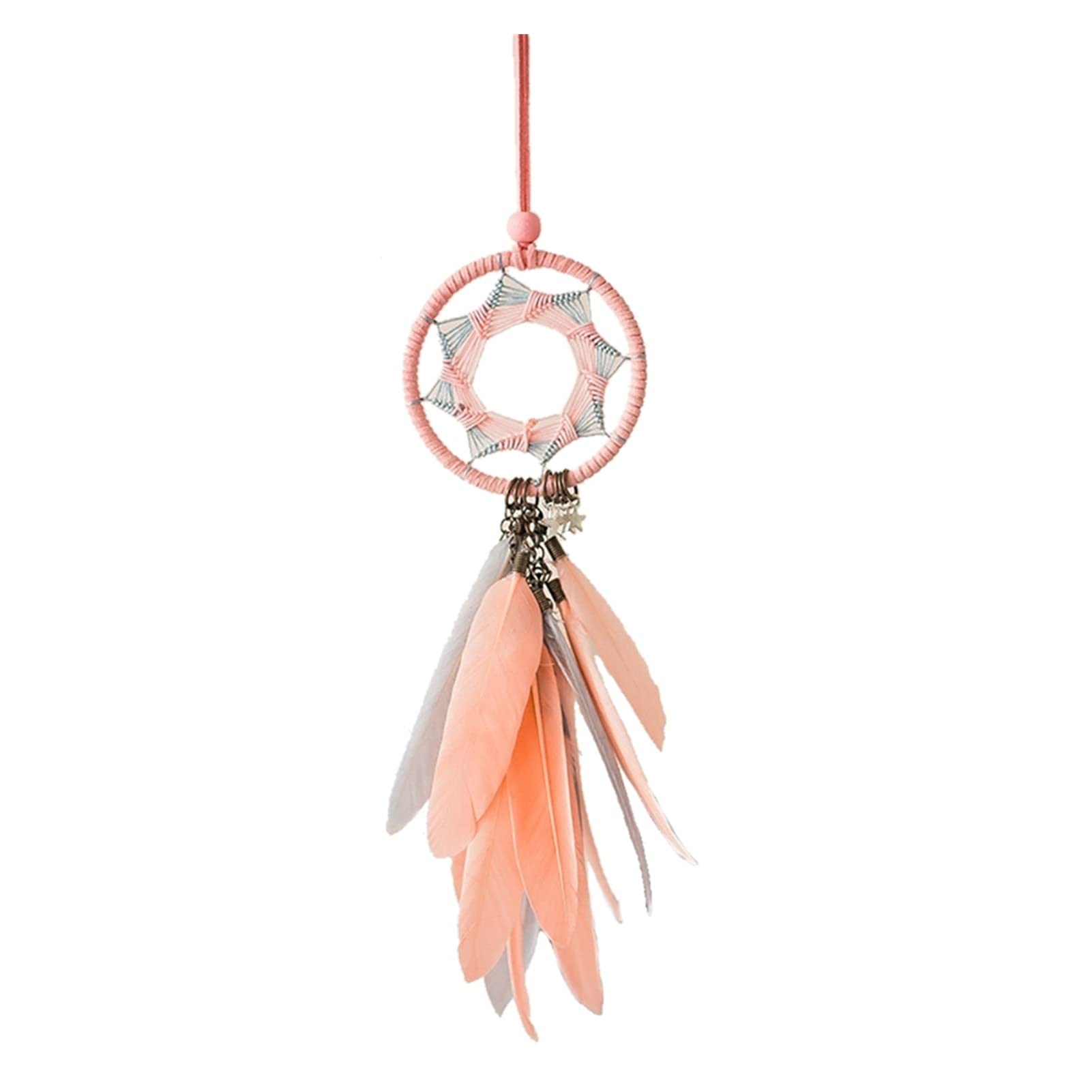 Atrapasueños para coche y habitación infantil mini colgante con plumas rosa Y5JC