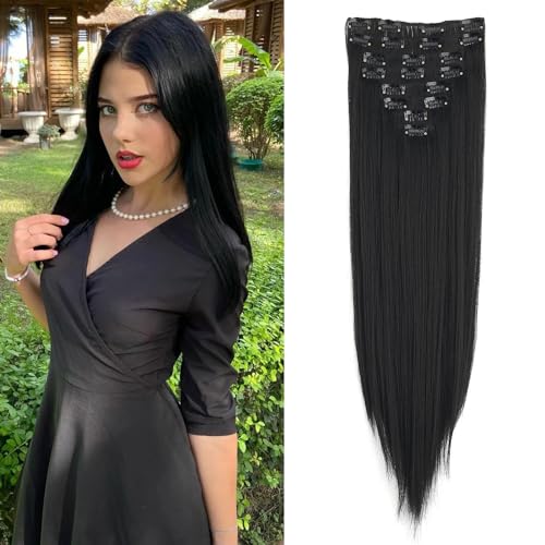 Dcbaboo Postiche Extension Cheveux Naturel Clip Lisse Extension a Clip Cheveux Naturel Raides Longue 8PCS Rajout Cheveux Extension de Cheveux a Clip Synthétique pour...