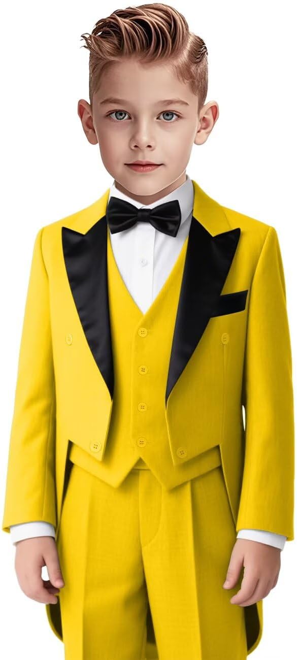 Boys Tuxedo Suit 3 Piece Tailcoat Kids Suits for Wedding Party Blazer Vest Pants