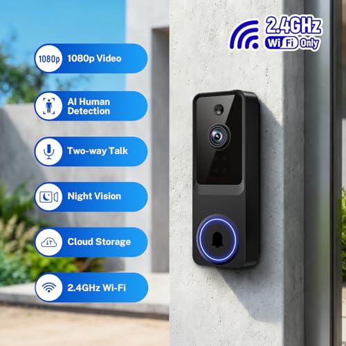 SoraNari Wireless Video Doorbell Camera,1080P FHD, Motion Detection, Two-Way Audio, Night Vision, Cloud Storage, Battery - Additional View