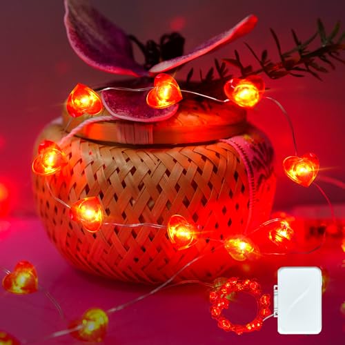 chzk Valentine&rsquo;s Day Red Heart Fairy String Lights 16FT 50 LEDs Valentine's Day Lights Battery...