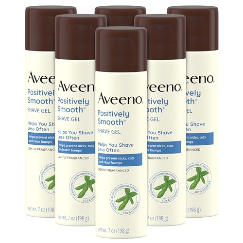 Aveeno Positively Smooth Moisturizing Shave Gel with Soy, Aloe & Vitamin E helps Prevent Nicks, Cuts & Razor Bumps, Creamy Shave Gel for a Close, Smooth Shave, Lightly Fragranced, 7 oz, 6 Pack