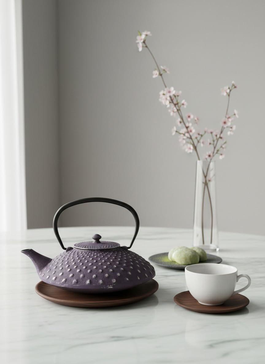 SO SKIN IDASY Théière en fonte violette 1,2L motif picot japonais, grande capacité avec filtre inox, teapot cast iron design élégant, service à thé, idée cadeau femme originale
