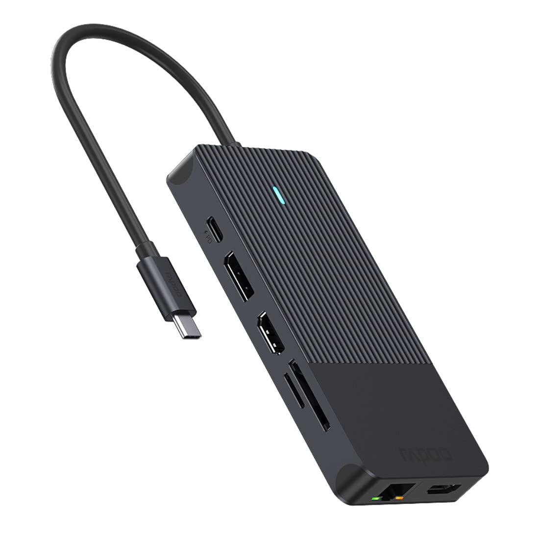 Rapoo Hub z 12 portami "UCM-2006" wtyk USB - C (złącza: HDMI, RJ45, USB-C, USB-A,jack 3,5mm, SD/SDHC/SDXC Card/microSD, 100 W, 5 Gbit/s, kabel 0,18m) szary