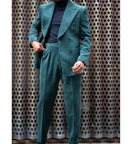 2 Piece Men's Corduroy Jacket Pants Sets Retro Slim Fit Business Coat and Pant for Wedding Formal Sets2