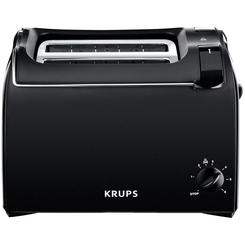 Krups Pro Aroma Toaster, 6 Toasterstufen, integrierter Brötchenwärmer, herausnehmbare Krümelschublade, praktische Hebefunktion für eine sichere und einfache Toast-Entnahme, Toaster 2 Scheiben, KH1518