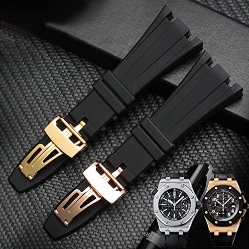 Bracelet de montre en caoutchouc silicone noir de 28 mm pour boîtier AP