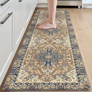 DEXI Kitchen Mat 60 x 220 cm, Anti-Fatigue Cushioned Standing Mats Non Slip Waterproof, Extra Large Washable Carpet Runner Rugs for Floor, Laundry, Home Office, Orange Beige