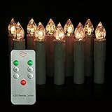 Youngerbaby Set of 10 Warm White LED Taper Candles Battery Operated Lights with Remote Control, Brightly Flameless Flickering 4” Candles With Removable Clips for Window, Chandelier, Holiday and Gift