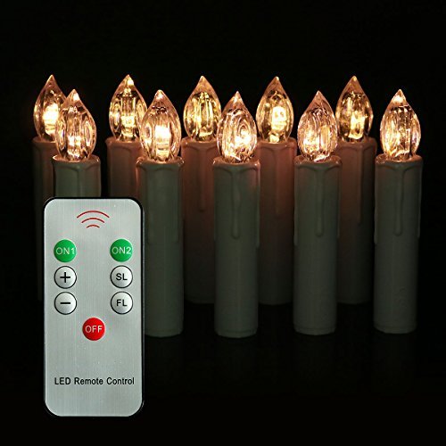 Youngerbaby Set of 10 Warm White LED Taper Candles Battery Operated Lights with Remote Control, Brightly Flameless Flickering 4” Candles With Removable Clips for Window, Chandelier, Holiday and Gift