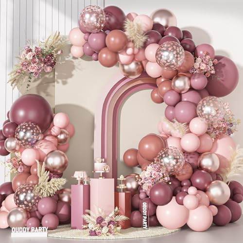 Ouddy Party Dusty Rose Pink Balloons Garland Arch Kit Different Sizes 18 12 10 5 Inch Pink Mauve Retro Blush Purple Latex Confetti Balloons for Valentines Day Boho Birthday Wedding Party Decorations