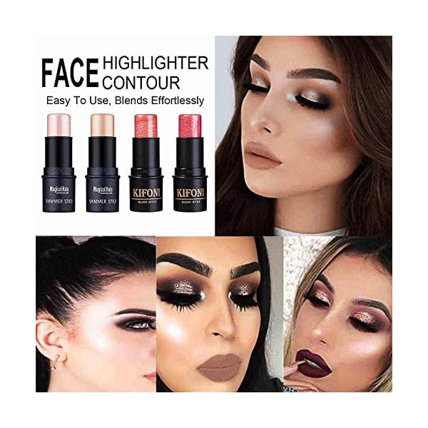 Sumeitang 4 Pcs Cruelty-Free Waterproof Highlighter Makeup Sticks Shimmer Illuminator and Blush Stick Face Contour Cosmetics Set Easy To Use Blends Effortlessly