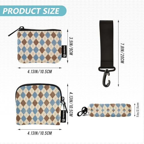 Blue Brown Diamonds Plaid Women's Card Cases Change Holder Compact Size Card Wallet Money Organizer with Zipper Pocket for Daily Use 2 Pcs case para tarjetas de credito4
