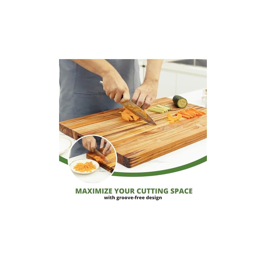 BEEFURNI-Teak-Wood-Cutting-Board-with-Hand-Grip-Wooden-Cutting-Board-for-Kitchen-Reversible-Butcher-Block-Charcuterie-Boards-Kitchen-Gifts-1-Year-Warranty-Free-Maintenance-Kit-L-22x16x125 BEEFURNI Teak Wood Cutting Board with Hand Grip (L, 22x16x1.25"), Large Wooden Cutting Boards for Kitchen, Reversible Butcher Block, Charcuterie Boards, Christmas Gifts, 1-Year Manufacturer Warranty