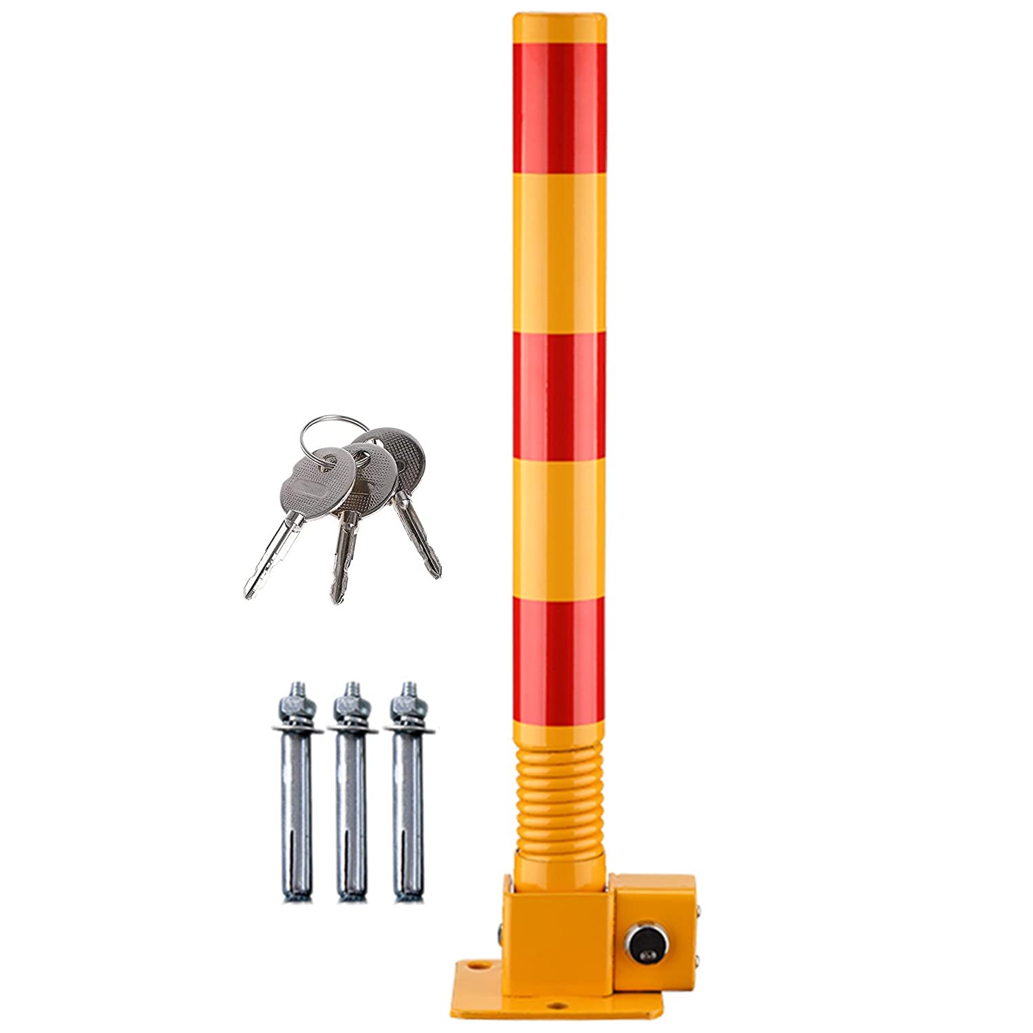 DUANHOZ Parking Space Lock Bollard - Lockable Folding Security Post with Spring Collision Avoidance