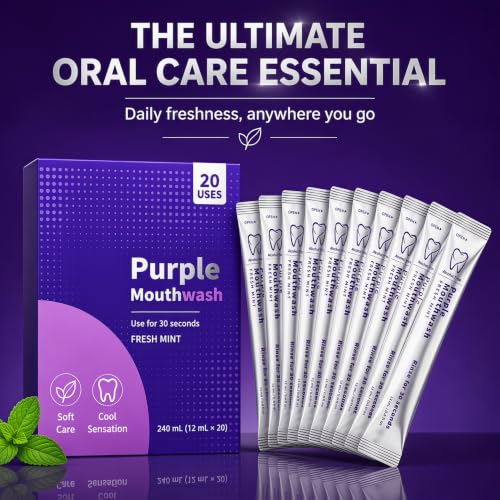 Image of Purple Mouthwash Sachets with Purple Pigment Formula, 20 Count