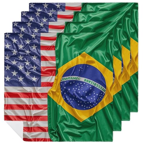 Servilletas de Tela con Banderas Americana y Brasileña 4 Piezas miniatura 1