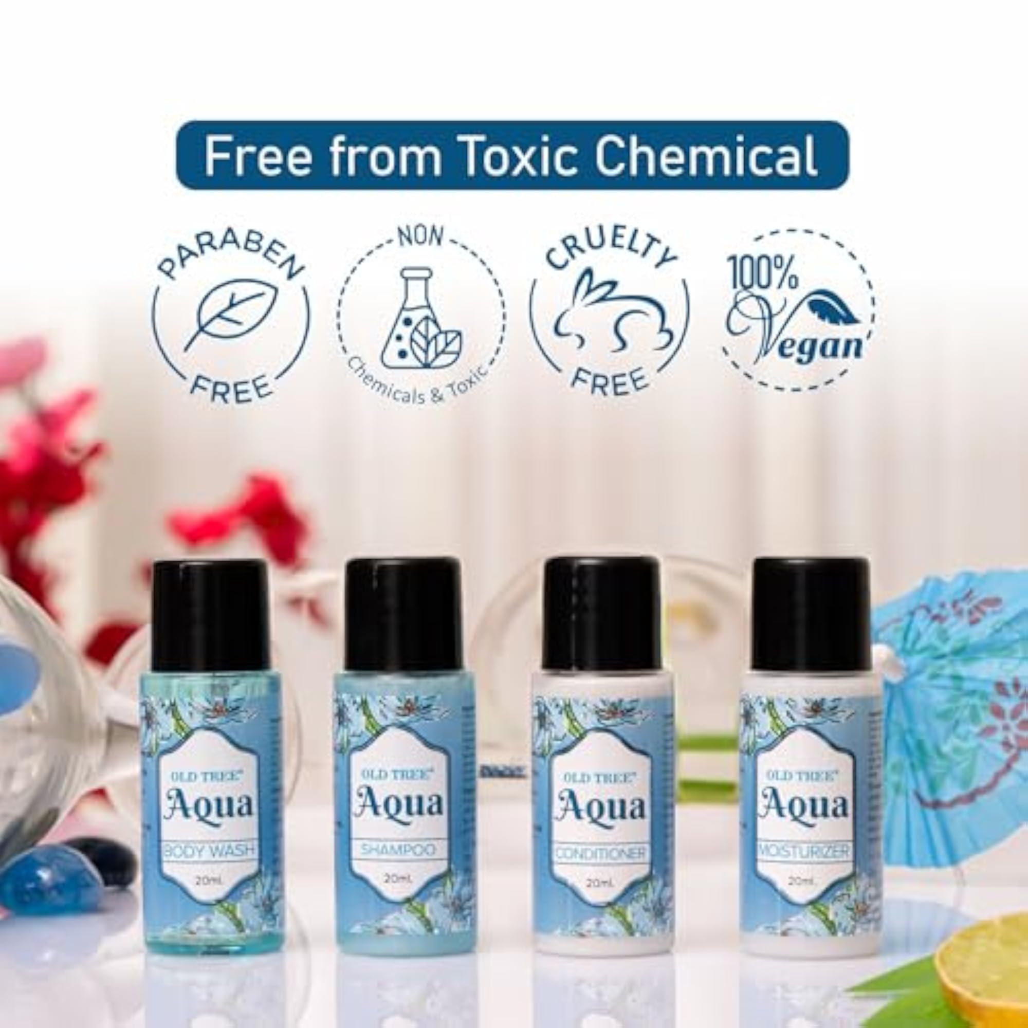 Aqua Hotel Shampoo Toiletries Kit 20ml, Mini Travel Size