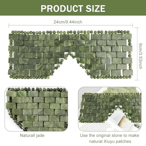Image of MAYCREATE Natural Jade Stone Eye Mask, Cooling Jade Eye Patch for Puffy Eyes & Dark Circles, Reusable Cold Therapy Eye Compress for Relaxation, Stress Relief & Skincare Spa Use, 25x9.5cm