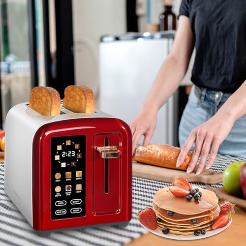 Image of SEEDEEM Toaster 2 Slice, Full Touch Control Stainless Toaster, LCD Display, 50% Faster Heating Speed, 6 Bread Type, 7 Shade Setting, 1.5''Wide Slots, Removable Crumb Tray, 1350W, Dark Cherry