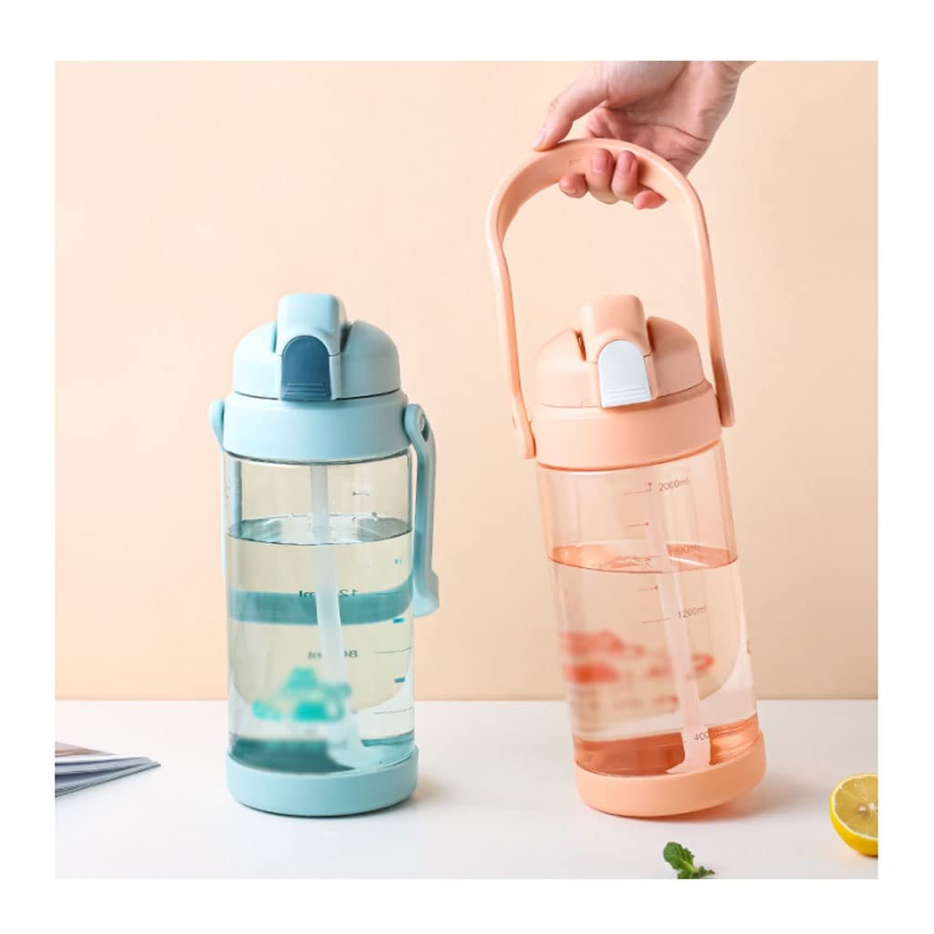 Bottiglia Acqua Sportiva 2L Bottiglia d'acqua di grande capacità con bottiglie d'acqua sportive all'aperto di paglia for ragazze Bottiglia for ragazzi Bottiglia da scuola portatile Sport Borracce ( Bl
