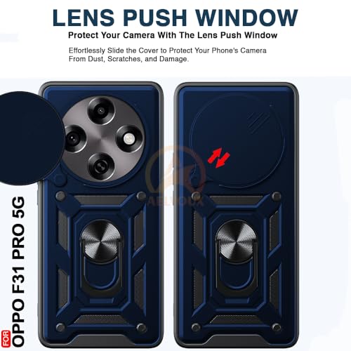 Image of Armor Bumper Back Cover Case for Oppo F31 Pro 5G Rotating Camera Cover, Ring Holder & Kickstand | Heavy Duty & 360 Degree Protection Oppo F31 Pro 5G Back Cover (Blue)