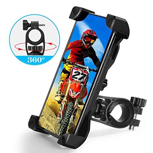T WILKER Soporte Movil Bicicleta, Universal 360° Rotación y Anti-vibración Porta Telefono Bici para teléfono para Todos los teléfonos Inteligentes y Otros Dispositivos de 3.5 a 7 Pulgadas (Negro)